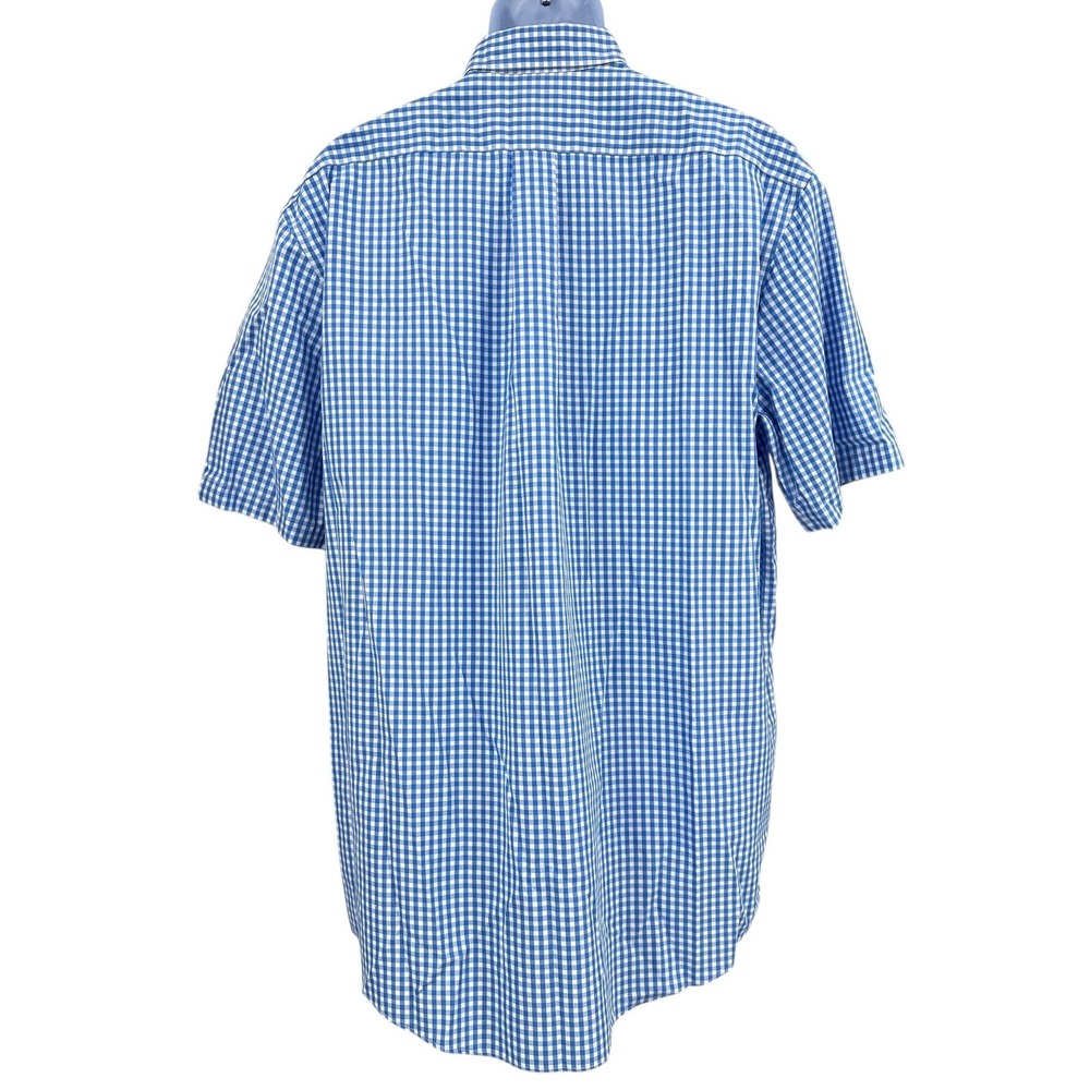 L.L. BEAN Men's L TALL Traditional Blue Gingham Short Sleeve Button Down Shirt - Picture 4 of 11
